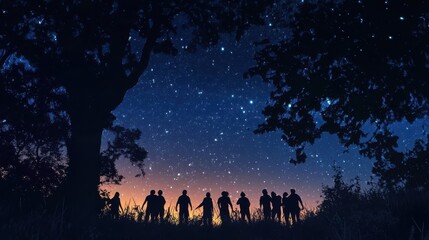 Wall Mural - Silhouetted figures admire a starlit night sky