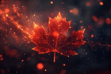 Wall Mural - Fiery maple leaf, Canada, bokeh background, patriotic design