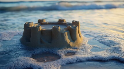 Sticker - Sandcastle on Beach at Sunset Golden Hour