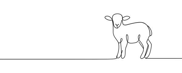 Sheep lamb in one continuous line drawing. Sheep icon. Lamb in the grass line art icon concept. Trendy sheep with grass single line draw design illustration. Vector illustration