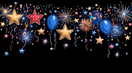 Wall Mural - festive fireworks and decorations: a vibrant illustration showcasing a burst of celebratory elements