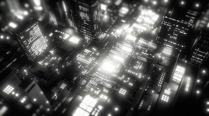 Wall Mural - futuristic city circuit board, night lights, data flow, technology concept