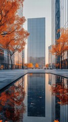 Sticker - Autumn Reflections in a City Square