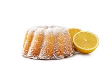 Canvas Print - Delicious lemon cake and fresh fruits isolated on white