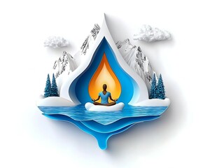 Canvas Print - a serene depiction of meditation amidst mountains and water, featuring a figure in lotus pose surrou