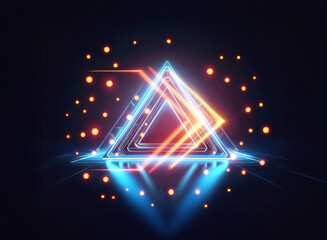 Wall Mural - vibrant, abstract geometric design with glowing triangles in blue and orange hues, set against a dar