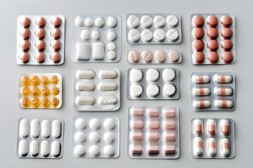 Wall Mural - A variety of unique tablets and pills, representing advances in health science treatment and research