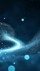 Wall Mural - abstract blue particles twirling and flying against dark background in ethereal motion design with s
