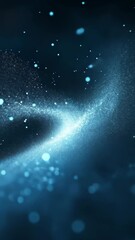 Wall Mural - abstract blue particles twirling and flying against dark background in ethereal motion design with s