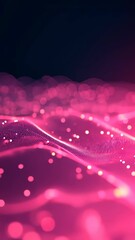 Wall Mural - futuristic abstract animation waves with flowing light particles on dark background in neon pink pal