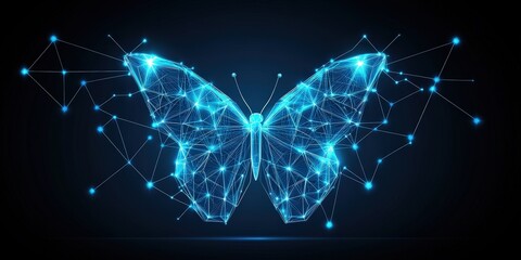 Digital butterfly with network effect on dark background for tech concept