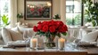 © ANUAR - Elegant Dining Table Decorated with Vibrant Red Roses and Candles in a Cozy and Inviting Indoor Setting