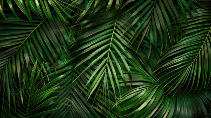 Wall Mural - Lush green palm leaves create vibrant tropical background, perfect for nature themed designs and projects. intricate patterns and textures add depth and freshness