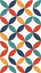 Poster - A colorful tile pattern with blue, red, and yellow flowers