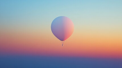  28.Wide shot of a blank white helium balloon rising into the atmosphere, its smooth surface standing out sharply against the vivid hues of the horizon.