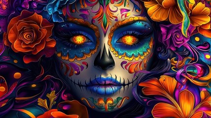  Vibrant sugar skull adorned with flowers, celebrating Día de los Muertos.