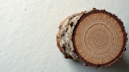 A close-up view of a tree trunk cross-section, showcasing the intricate concentric rings and textured bark.