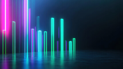 Wall Mural - futuristic neon trading candlestick chart with vibrant colors and reflections. glowing bars represen