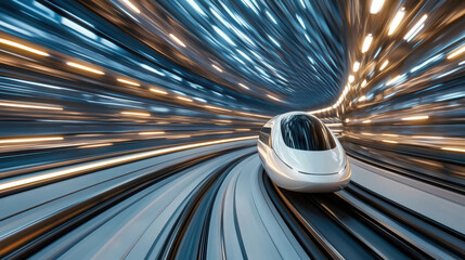 Wall Mural - futuristic high speed train traveling through dynamic tunnel of light