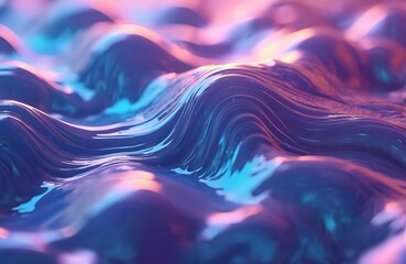 Aufkleber - Shiny liquid waves illustration. Purple, blue chrome plastic fluid with textured ripples. Abstract three-dimensional flowing vibrant design. Metallic surface, dynamic energy, eye-catching flow,