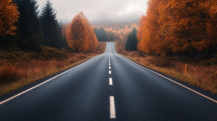 Wall Mural - Serene autumn road through vibrant orange foliage