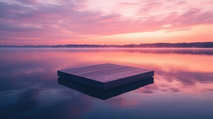 Canvas Print - Serene Sunset Over Calm Lake With Wooden Dock