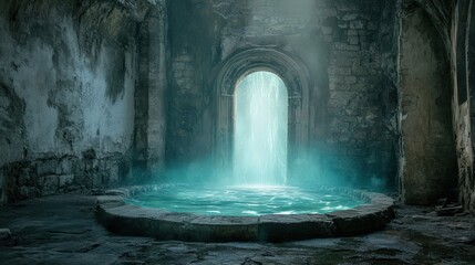 Wall Mural - Ancient Ruins Pool Water Archway Waterfall