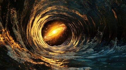 Canvas Print - Cosmic Galaxy Seen Through a Golden Water Vortex