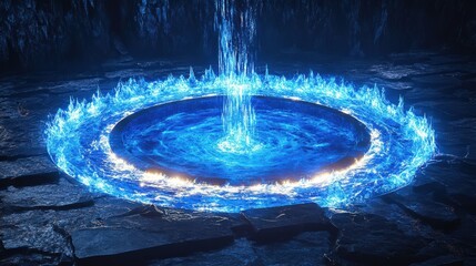 Wall Mural - Blue Water Fountain in Dark Stone Cave