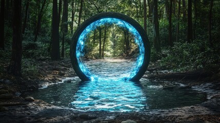 Wall Mural - Glowing Portal in a Dark Forest Stream