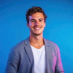 Smiling young man portrait studio photography bright background close-up confidence and joy