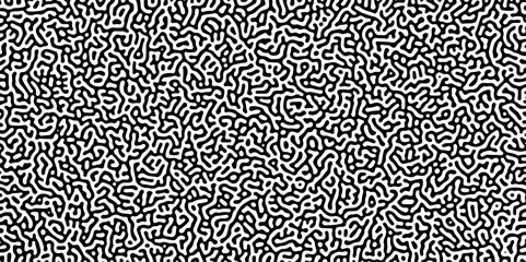 Poster - Turing reaction diffusion monochrome seamless pattern with chaotic motion .Linear design with biological shapes. Organic lines in memphis. abstract turing organic wallpaper background .	