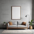 © Liang - Modern Living Room Interior with Gray Sofa and Empty Frame