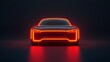 © Aurara - Futuristic car design with glowing neon lights in dark setting.