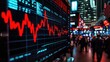 © Athirat - floating heartbeat graph fluctuates wildly above a financial hub, its unstable rhythm mirroring the panic of traders on the stock exchange floor