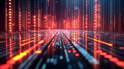 Digital Landscape: A Futuristic Red and Blue Data Stream