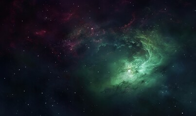 Green & pink nebula cloud formation in space, universe concept, galaxy background, cosmic energy art use