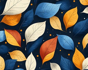 Wall Mural - Autumn leaves pattern, dark background, design