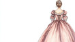 © Matsuo Studio - Vintage Watercolor Portrait of a Lady in a Pink Gown