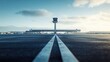 © Zaidi - Airport runway view with control tower in the background at sunset