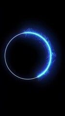 Wall Mural - abstract blue light ray ring against black background featuring looping patterns and modern digital 