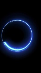 Wall Mural - abstract blue light ray ring against black background featuring looping patterns and modern digital 