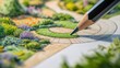 © Almahyra - Landscape design pencil sketch, garden plan, outdoor, flowerbeds, sunlight