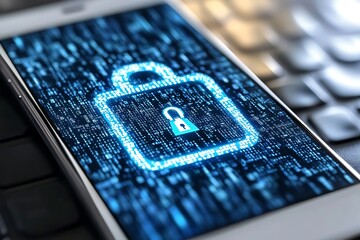 Phone screen shows lock, data security