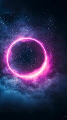 Wall Mural - vivid plasma ring against cosmic dark background with purple glow and vibrant energy in 3d futuristi