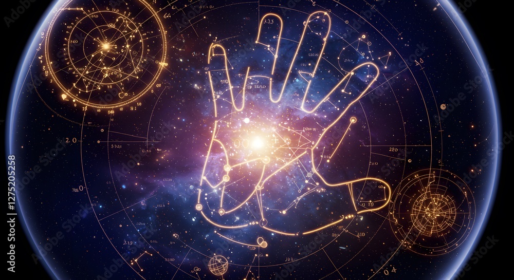 Handly Constellation Handprint Constellation Map with Galaxy Backdrop and Mystical Elements ...