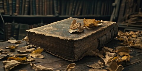 Wall Mural - Old Book On Wooden Table