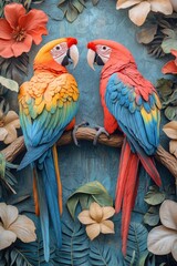 Wall Mural - Colorful Parrots on Branch