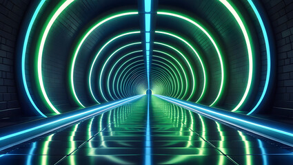 Wall Mural - panorama futuristic hyperspace speed tunnel light trail streaks background 3d rendering