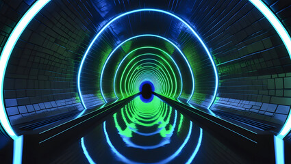 Wall Mural - panorama futuristic hyperspace speed tunnel light trail streaks background 3d rendering